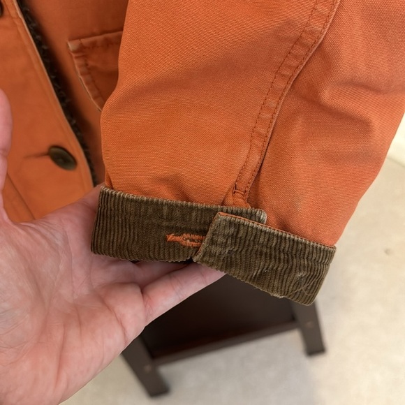 L.L. Bean Women’s Vintage Orange Canvas Winter Coat Corduroy Cuff Fleece Sz S - Picture 2 of 7